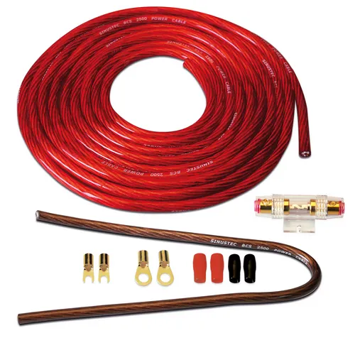 Sinustec BCS-2500 5m Car-Hifi Batteriekabel Set 25mm² - Strom- & Massekabel für Fahrzeugelektronik, ideales Set für Car Audio Endstufen bis 1000 Watt, inklusive Sicherungshalter und Kabelschuhen für einfache Installation.