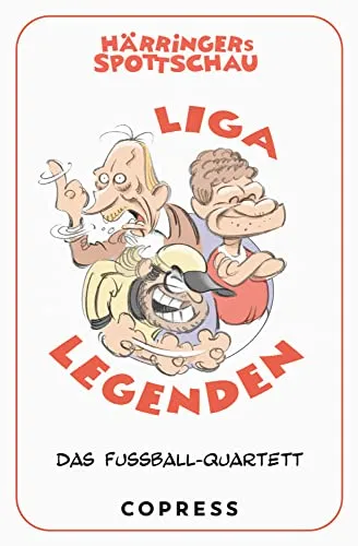 Härringers Spottschau Liga Legenden. Das Fußball-Quartett. Kartenspiel für Fußball-Fans: 2 Spielvarianten, 32 Charaktere, 8 Kategorien. Ikonen des deutschen Fußballs als witzige Comic-Figuren
