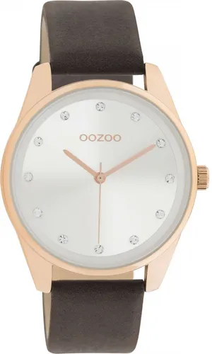 Oozoo Damenuhr 38 MM in Rosegold/Silber mit Lederband - Armbanduhren für Damen, elegante analoge Anzeige, hochwertiges Lederarmband in Dunkelbraun und stilvolles Design in Rosegold für jeden Anlass.