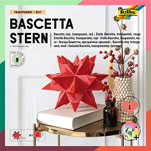 folia 325/2020 - Bastelset Bascetta Stern Duo hochrot/grün, 32 Blatt, 20 x 20 cm, fertige Größe des Papiersterns ca. 30 cm, mit ausführlicher Anleitung - ideal zur zeitlosen Dekoration