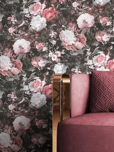 Newroom Vliestapete Rosa - Romantische 3D Blumentapete mit Rosen und Pfingstrosen - Tapeten für kreative Wohnräume: Die Rosa Vliestapete mit floralen Motiven bringt frischen Wind in Schlafzimmer, Wohnzimmer und Küche und sorgt für eine freundliche Atmosphäre.
