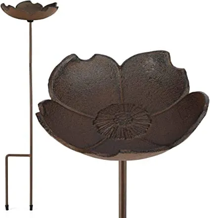 WILDLIFE FRIEND I Vogeltränke stehend auf Stab, Höhe 73cm - Vogeltränke Butterblume aus Gusseisen frostsicher I Vogelbad, Vogelfutterspender für Wildvögel im Garten Balkon