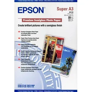 Epson Fotopapier S041328 Premium Semigloss - A3+, 250 g/m², für Inkjetdrucker, hervorragende Farbdeckung für professionelle Fotoabzüge, 20 Blatt