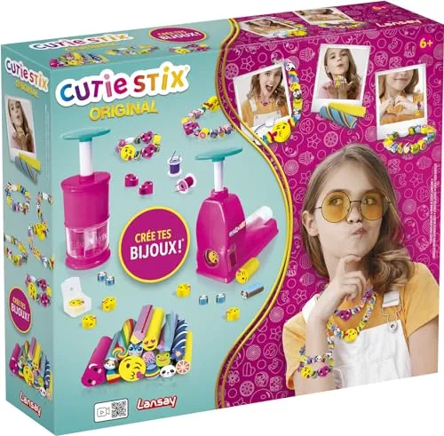 Lansay Cutie STIX Original - Armbänder basteln für Kinder ab 6 Jahren - Schmuckbastelset für Kinder: Kreative Armbänder selbst gestalten mit 15 farbigen Stix und einer praktischen Schneidewerkstatt - fördert Kreativität und Feinmotorik.
