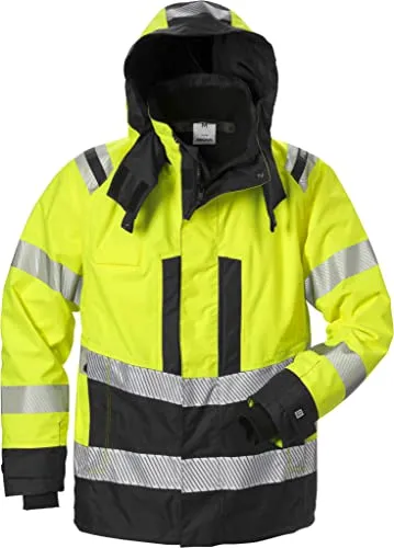 Fristads Hi Vis Airtech® Shell Jacke Klasse 3 4515 Gtt - Größe L - Arbeitsjacke in Warnschutz gelb/schwarz, wasser- und winddicht sowie atmungsaktiv. Ideal für ganzjährige Einsätze mit reflektierenden Details und zahlreichen praktischen Taschen.