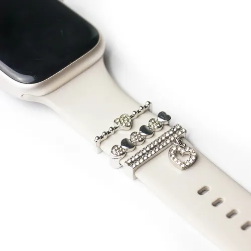 ARTVALL Apple Watch Charms Schmuck Anhänger Silikon Armband Herzanhänger Silber