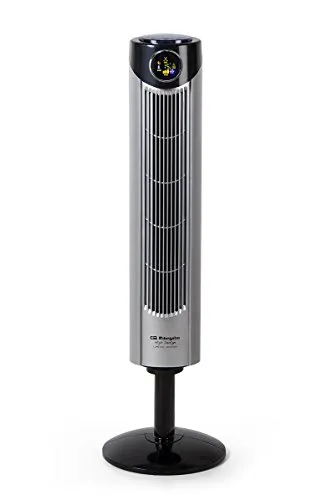 Orbegozo TWM 1015 - Ionischer Turmventilator, Fernbedienung, drei Ventilatormodi, digitales Display, Timer-Funktion, drei Geschwindigkeiten, leise, um 80 Grad drehbar, 45 W, Grau / Schwarz
