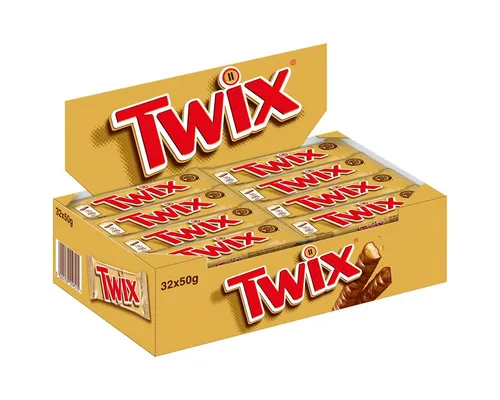 Twix Riegel mit Karamell und Schokolade 50g - 32er Pack - Genießen Sie den knusprigen Twix Riegel mit Karamell und Schokolade im praktischen 32er Pack. Ideal für unterwegs, als Snack oder süßer Genuss mit Freunden. Perfekt für jede Gelegenheit!