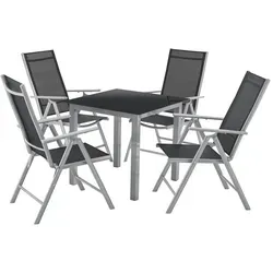 Juskys Aluminium Gartengarnitur Milano - 5-teiliges Gartenmöbel Set mit großem Tisch und 4 Stühlen, ideal für gesellige Sommerabende und Grillpartys im Freien.