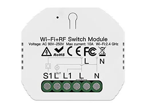 LEDLUX SH104 Intelligenter Mini-WLAN-Schalter, Smart Switch Module, 10 A, 220 V, Funktion mit Taste N.O. + RF 433, kompatibel mit Amazon Alexa und Google Home (WIFI + RF433)