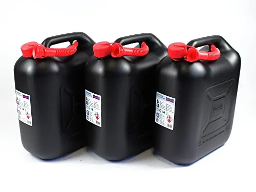 Benzinkanister 20L Kraftstoff Kanister schwarz UN-Zulassung Diesel Benzin E85 Sprit inklusive Ausgießer Kettensägen Rasenmäher Auto/einzeln oder im 3er Set (3er Set)