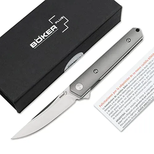BÖKER PLUS® Kwaiken Mini Flipper Titan - Elegantes Einhandmesser mit D2 Klinge - Taschenmesser - edles EDC Messer mit 7,8 cm D2 Klinge, robustem Titan Griff und lebenslanger Garantie, ideal als Geschenk für Messerliebhaber.