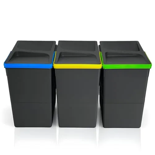 WUITOKI Mülltrennsystem 3x20l anthrazit, Mülleimer Küche für Schublade oder Unterschrank, geruchsdicht, spülmaschinenfest