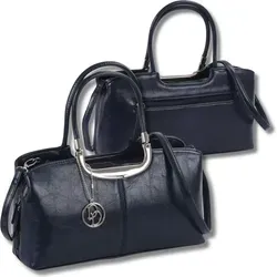 Daniele Donati Dunkelblaue Damentasche - Handtasche mit vielen Fächern, ideal organisiert dank drei Hauptfächern und abnehmbarem Schultergurt für vielseitigen Einsatz.