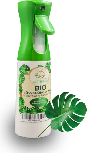 Garten Lux Flüssigdünger Spray für Monstera - 300ml - Dünger für Monstera-Pflanzen mit 16 Spurennährstoffen, fördert kräftiges Wachstum und gesunde Blätter, umweltfreundlich und sicher für Haustiere.