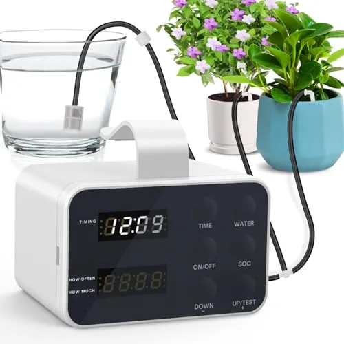 PlayDen Automatische Bewässerung Indoor - Tröpfchenbewässerungsbausätze, programmierbarer Wassertimer für bis zu 15 Pflanzen, flexibel nutzbar mit USB oder Akku, ideal für Urlaub und effizientes Wassersparen.