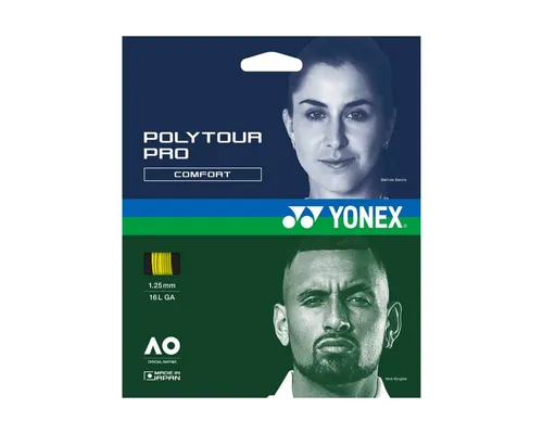 Yonex Tennissaite Poly Tour Pro (Haltbarkeit+Touch) gelb 12m Set, Saitendicke: 1.25