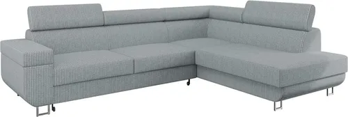 MIRJAN24 Ecksofa Fonti Cord - Grau, L-Form mit Schlaffunktion und Bettkasten - Sofa in L-Form mit Schlaffunktion und großzügigem Bettkasten, ideal für Gästeübernachtungen. Hochwertiger Sitzkomfort dank weicher Polsterung für entspannte Stunden.