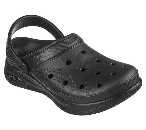Skechers Herren Arch FIT Valiant Sliding Sandals - Bequeme Sandalen in Schwarz, Größe 43 EU - Wanderschuhe mit Dual Density, maschinenwaschbar und geruchshemmend für höchsten Tragekomfort bei Outdoor-Aktivitäten.