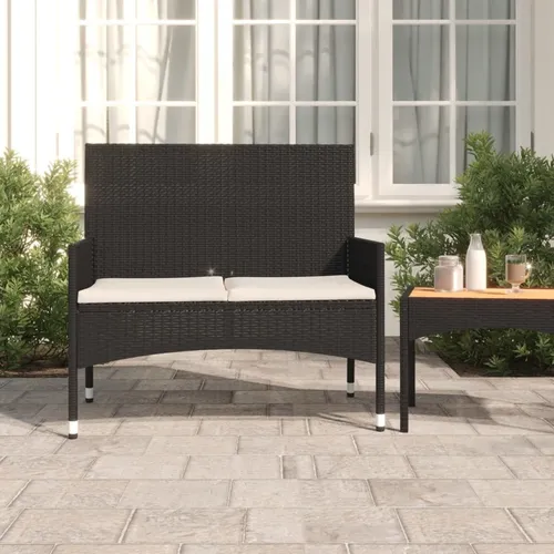 The Living Store Gartenbank 2-Sitzer mit Kissen Schwarz