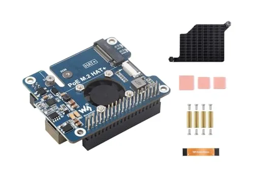 POE M.2 HAT+ Karte Kombiniert Power Over Ethernet POE HAT und PCIe zu M.2 Adapter für Raspberry Pi 5, Unterstützt IEEE 802.3af/at Netzwerk Standard und M.2 NVME Festplatten der Größe 2230/2242