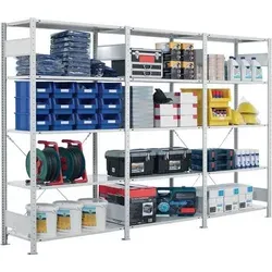 Steckregal GR150 kg 2500 x 1000 x 600mm grau - Werkstatteinrichtung mit einer Tragkraft von bis zu 150 kg pro Fach, ideal für die optimale Aufbewahrung und Organisation in Werkstätten und Lagerräumen.