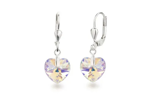Schöner-SD 925 Silber Ohrringe Herz mit Kristall Aurora Boreale - Hochwertige Silberohrringe mit funkelndem Herz-Kristall in Aurora Boreale. Ideal für Damen und Mädchen, sorgen sie für einen strahlenden Look und hohen Tragekomfort.