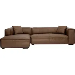 Produktbild Vintage Ecksofa links 3-4 Sitzer aus braunem Leder und schwarzem Holz COBAIN