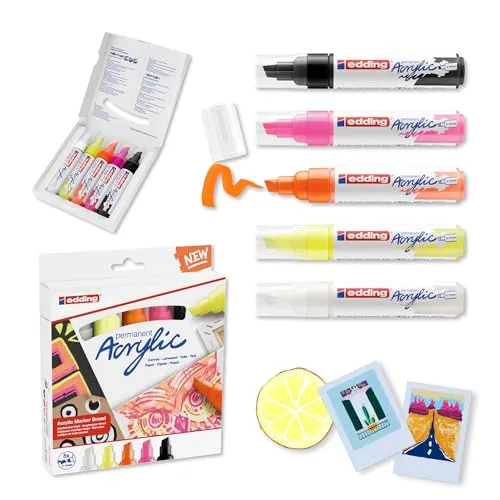 edding 5000 Acrylic Acrylmarker - Neon, Breit, 5er-Set
