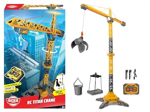 Dickie 203729025 Titan Radiokran mit Funksteuerung, 150 cm, 360° drehbar, mit Licht und USB, inklusive Zubehör, Konstruktionsspielzeug, ab 3 Jahren