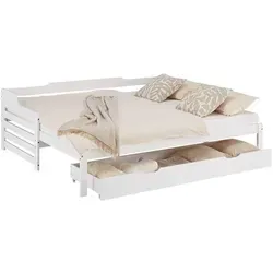 Homestyle4u Ausziehbett 90x200 cm mit Bettkasten und Matratze - Praktisches Tagesbett, das sich schnell in ein Doppelbett (180x200 cm) verwandelt. Ideal für kleine Räume, mit Stauraum und hochwertigen Matratzen für erholsamen Schlaf.