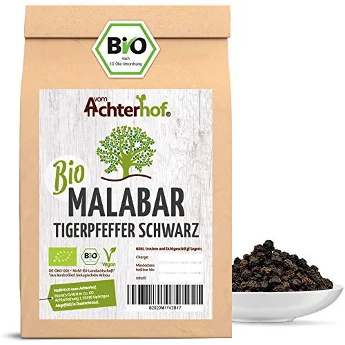 Malabar Pfeffer schwarz BIO ganz 100g - Tigerpfeffer - Pfefferkörner für die Pfeffermühle