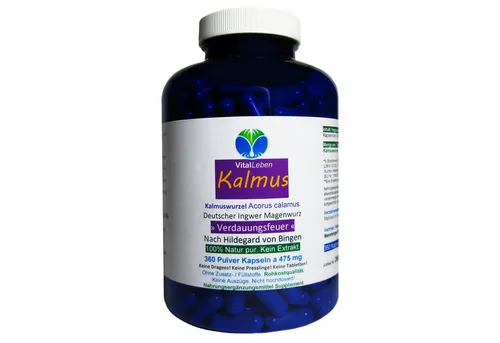 Kalmus-Wurzel Magenwurz - 360 Pulver Kapseln für Verdauung und Stoffwechsel - Kalmus-Wurzel Kapseln (360x475mg) für eine natürliche Verdauungsförderung. Ohne Zusatzstoffe, lacto- und glutenfrei, ideal für Ayurveda- und TCM-Anhänger.