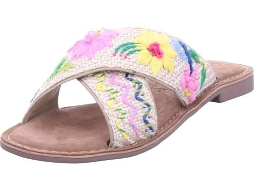 Lazamani beige Clogs - Größe 39 - Damen Clogs mit superweicher Memory-Foam Decksohle, flexibler und rutschhemmender Laufsohle sowie sommerlicher Stickerei für optimalen Tragekomfort.