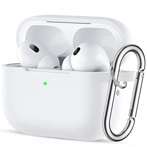 Easuny Hülle für AirPods Pro 2/1 Schutzhülle 2022/2019, Weiches Silikon Stoßfeste Schutzhülle Kompatibel für Apple AirPods Pro 2. Generation Case, mit Karabiner [Front-LED Sichtbar] - Weiß