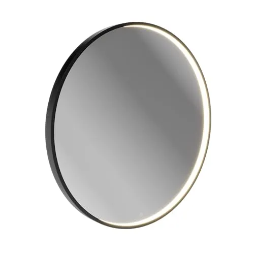BadeDu VAAL LED-Spiegel Ø 80 cm – Moderner Wandspiegel mit Dimmfunktion - Dekorative Wandspiegel, eleganter schwarzer LED-Spiegel mit Sensorschalter und Memory-Funktion für individuelles Licht im Bad.