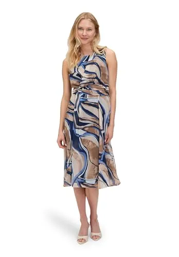 Betty & Co Damen Chiffonkleid ohne Arm 38, Nature/Blue - Freizeitkleid für Damen mit grafischem Print, ideal für Partys. Leichter Chiffon sorgt für eleganten Fall und angenehmes Tragegefühl.