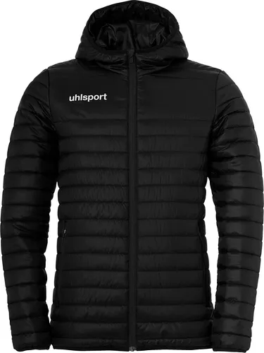 Uhlsport Essential Steppweste Kinder - Schwarz / Weiß - Funktionsjacke für Kinder aus recyceltem Polyester, leicht und atmungsaktiv, mit Kapuze und elastischen Bündchen für optimalen Sitz während des Sports.