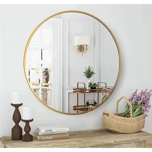 CLARITE Runder Wandspiegel Ø90cm - goldener Rahmen - Spiegel für Erwachsene, moderner Stil mit gebürstetem Goldrahmen. Ideal für jeden Raum, von Wohnzimmer bis Badezimmer, und verleiht Ihrem Zuhause einen eleganten Touch.