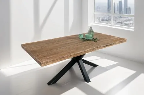 SAM Esstisch 180 x 90 cm Rio, Esszimmertisch naturfarben, Mangoholz massiv, Spider-Gestell aus Metall schwarz, gerade Kanten
