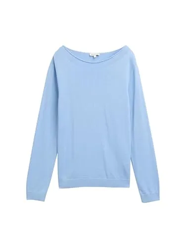 TOM TAILOR Damen Strickpullover in light fjord blau - Klassischer Pullover aus 60% Baumwolle, 40% Viskose, taillenbedeckend mit U-Boot-Ausschnitt. Ideal für einen lässigen Look und hohen Tragekomfort.