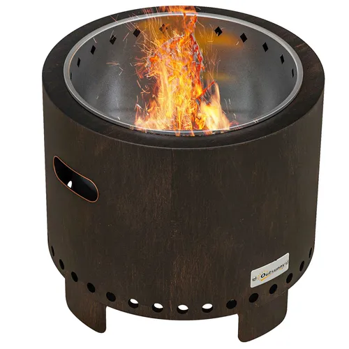 Rauchfreie Feuerschale Tischfeuerstelle Ø45cm Camping Metall Schwarz mit Haken