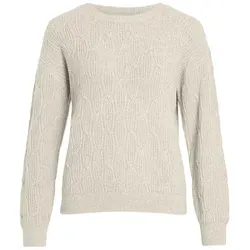 Vila Pullover in Creme - L - Stylischer Pullover aus recyceltem Polyester mit Puffärmeln und Zopfstrickmuster, ideal für nachhaltige Mode-Liebhaber.