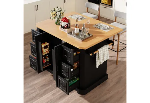OKWISH Multifunktionale Kücheninsel – Mobiler Küchenwagen (120x45x91 cm)