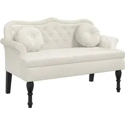 vidaXL Sitzbank mit Rückenlehne und Kissen, Creme Samt - Sitzbänke & -truhen, elegante Polsterbank mit bequemem Sitzerlebnis und stabilen Holzbeinen für ein stilvolles Zuhause oder Büro.