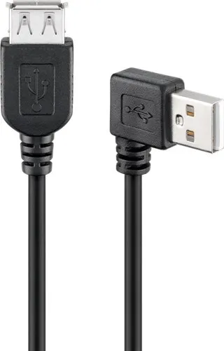 Goobay 95702 USB 2.0 Hi-Speed Verlängerungskabel 90°, Schwarz, 0.3 m - USB 2.0-Buchse (Typ A) > USB 2.0-Stecker (Typ A) 90°