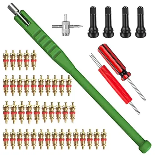 Sayago 40 Stück Ventil Werkzeug Set Ventil Werkzeug Kit Reifenventil Kern Werkzeug Set Reifenreparatur Werkzeug, 1 Stück 4 Wege Ventil Werkzeug,40 Stück Ventilkern 1 Stück Doppel Ventil Entferner