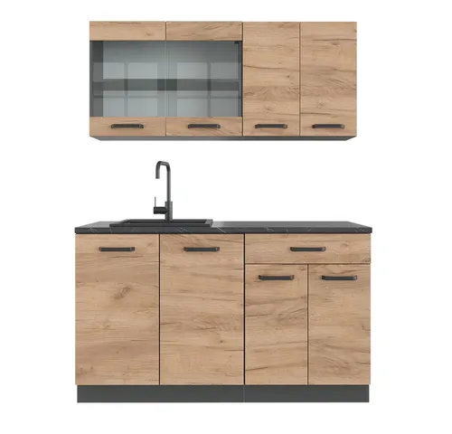 Vicco Singleküche R-Line - 140 cm Küchenblock in Goldkraft Eiche Anthrazit, modular erweiterbar und höhenverstellbar für individuelle Anpassungen