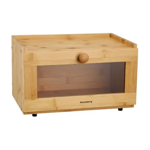 Klausberg Brotkasten aus Holz, Bambus mit Acrylfenster, umweltfreundlich, leicht, mit rundem Griff (Kleine)