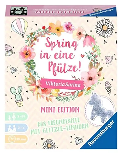Ravensburger Familienspiel - Spring in eine Pfütze! - Mini Edition 27006 - Spiel für Kinder ab 8 Jahren mit Glitzer Einhorn